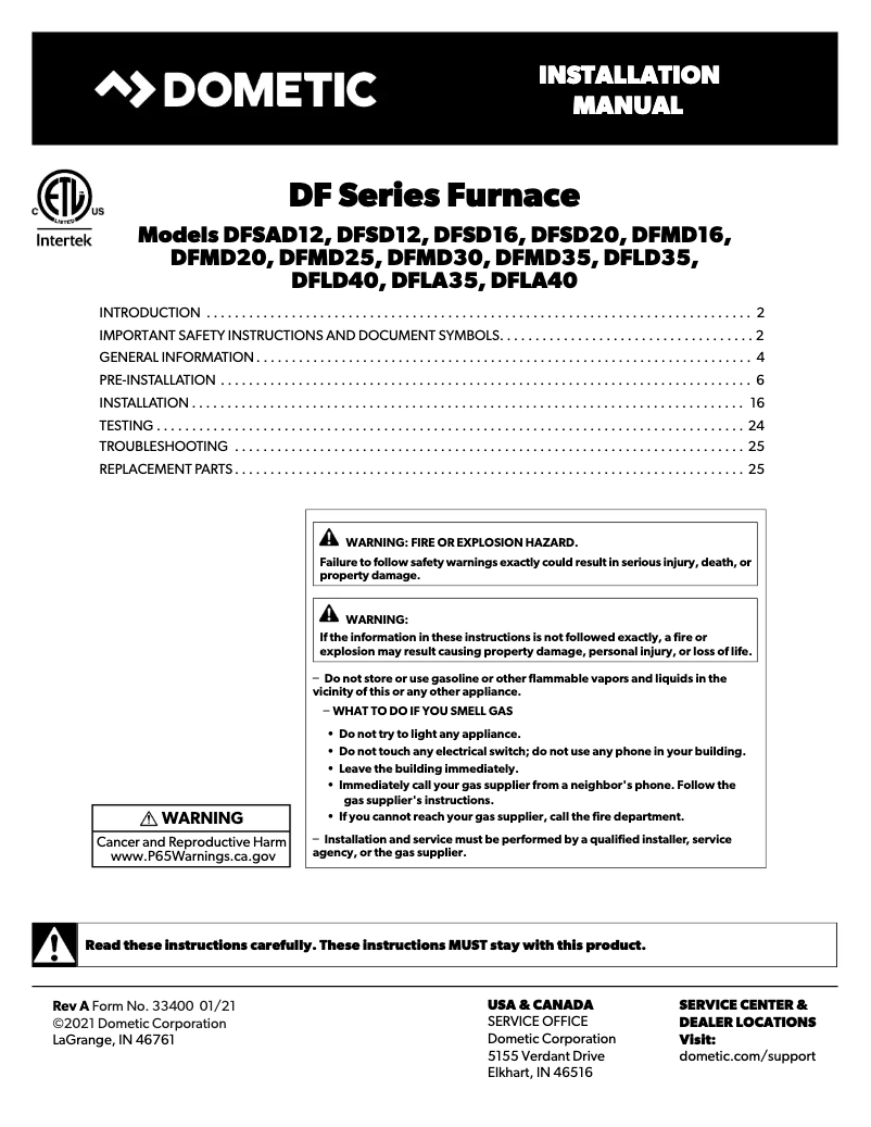 Page 1 de la notice Manuel utilisateur Dometic DFMD 20121