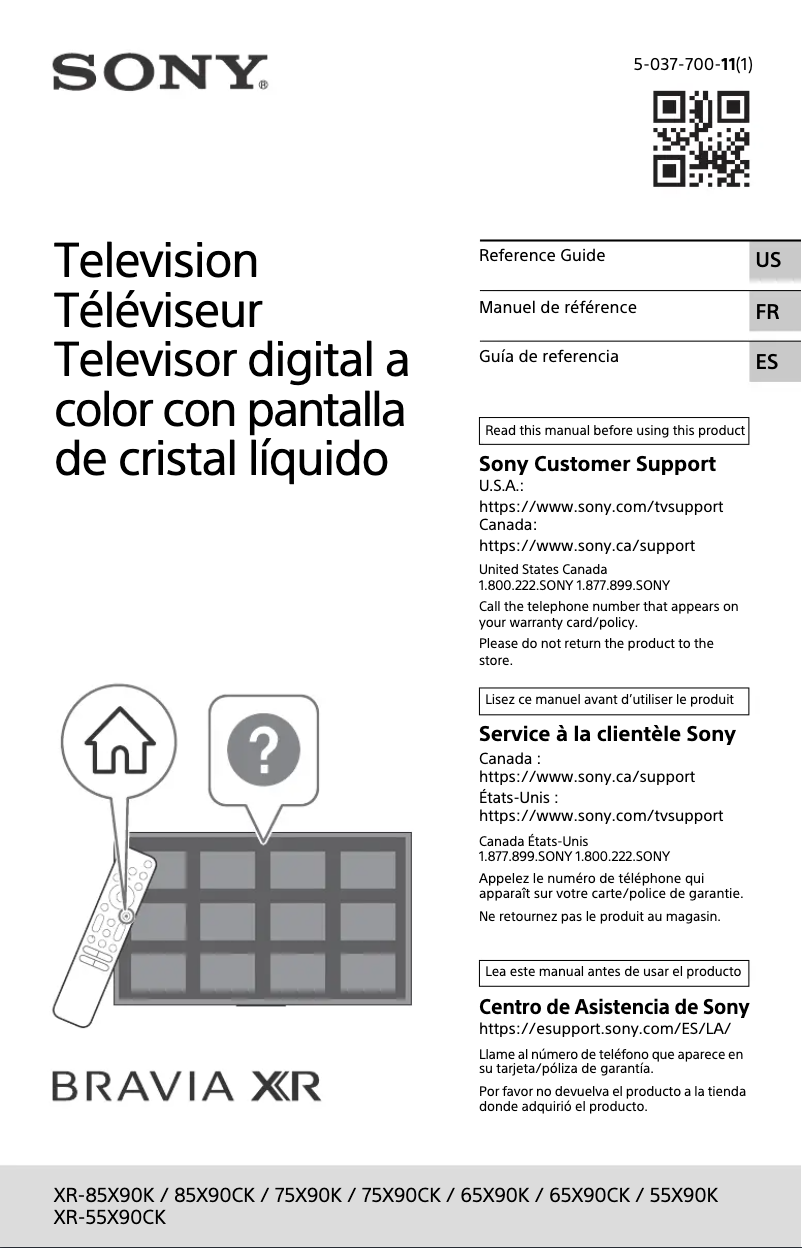 Page n°1 - Manuel utilisateur Sony XR-65X90K