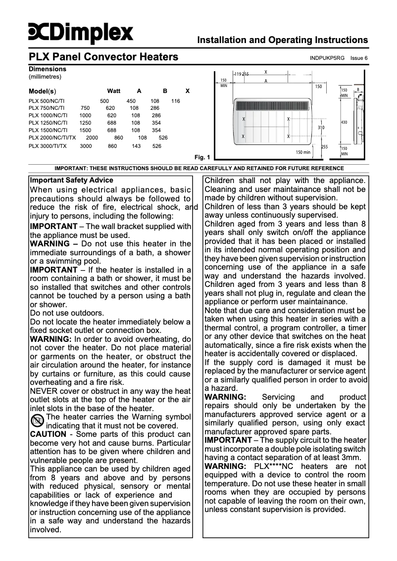 Página 1 del manual Manual de usuario Dimplex PLX500/TI