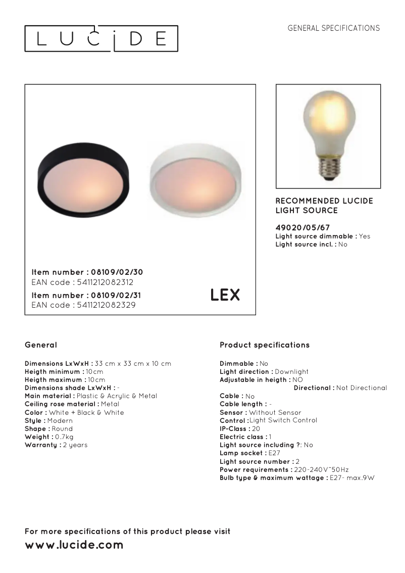 Page n°1 - Manuel utilisateur Lucide Lex