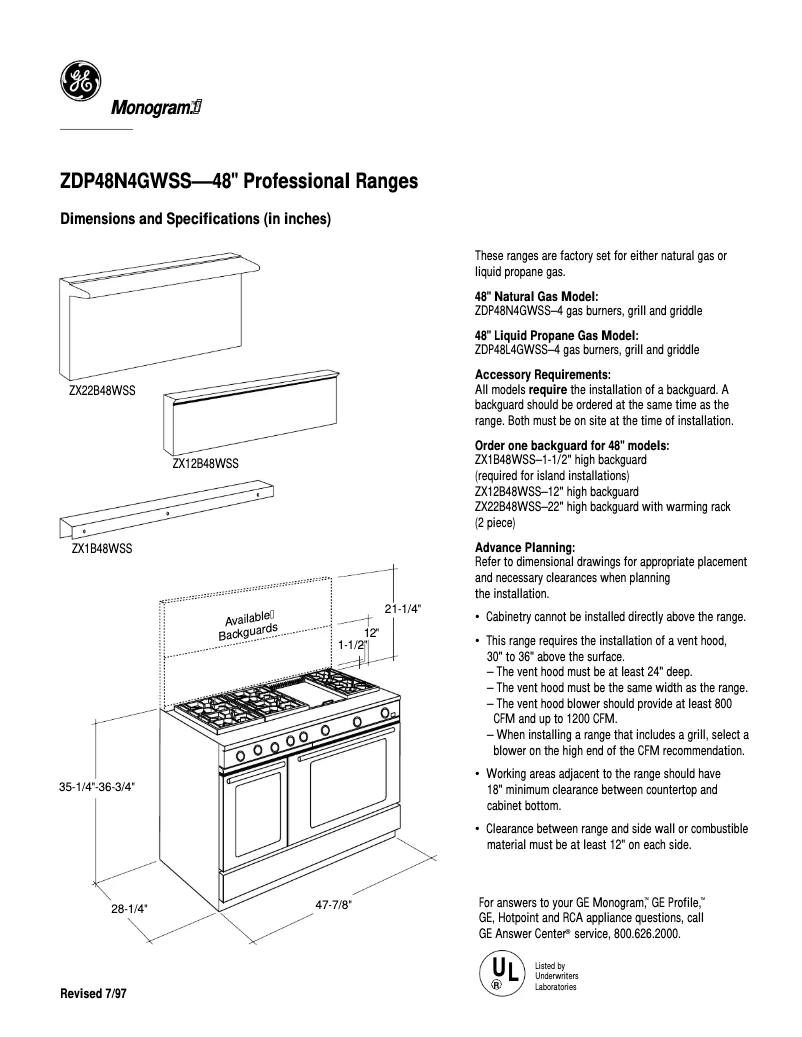Page n°1 - Fiche technique GE ZDP48N4GWSS
