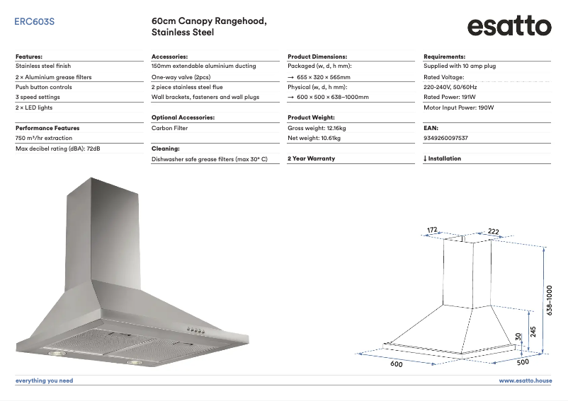 Page n°1 - Fiche technique Esatto ERC603S