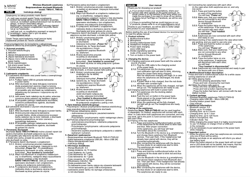 Page 1 de la notice Manuel utilisateur Savio TWS-01