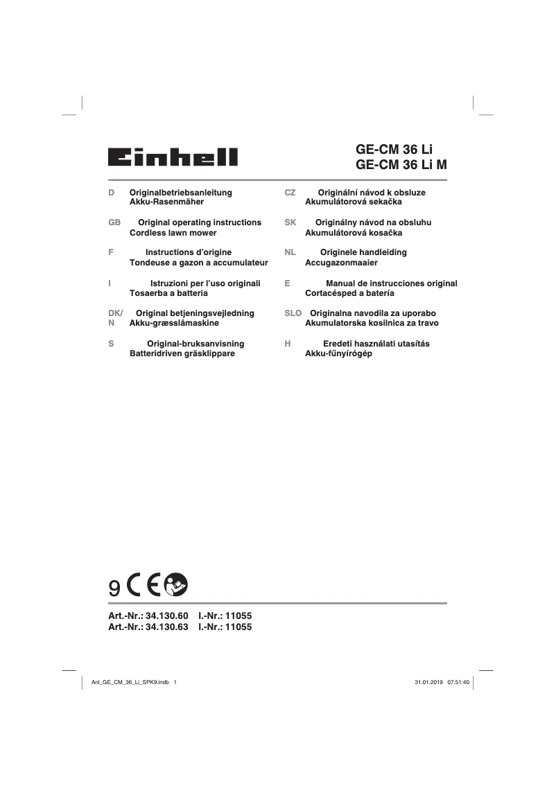 Page n°1 - Manuel utilisateur Einhell GE-CM 36 Li