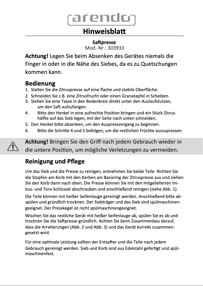 Page 1 de la notice Manuel utilisateur Arendo 303933