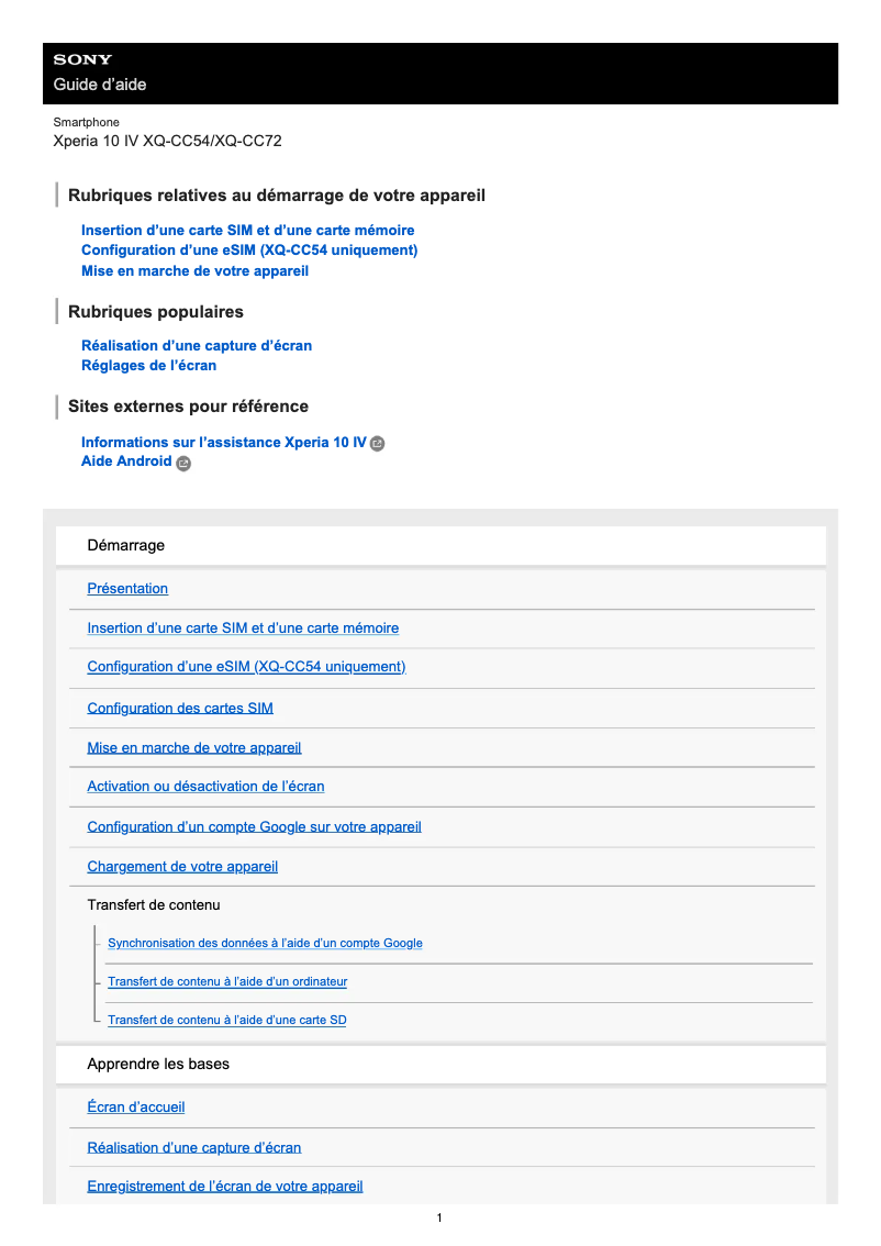 Page n°1 - Manuel utilisateur Sony Ericsson Xperia 10