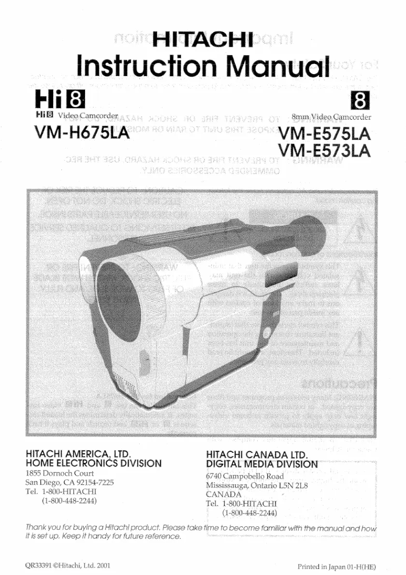 Page n°1 - Manuel utilisateur Hitachi VM-E573LA