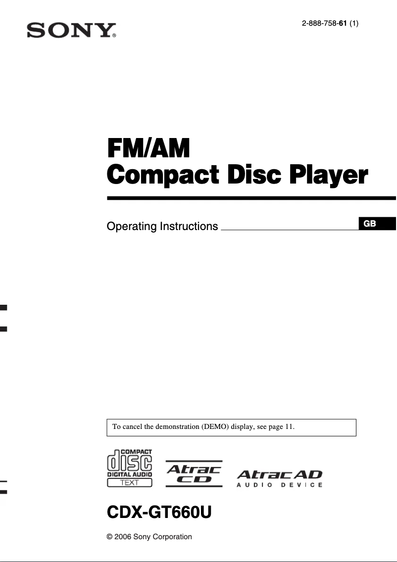 Image de la première page du manuel de l'appareil CDX-GT660U