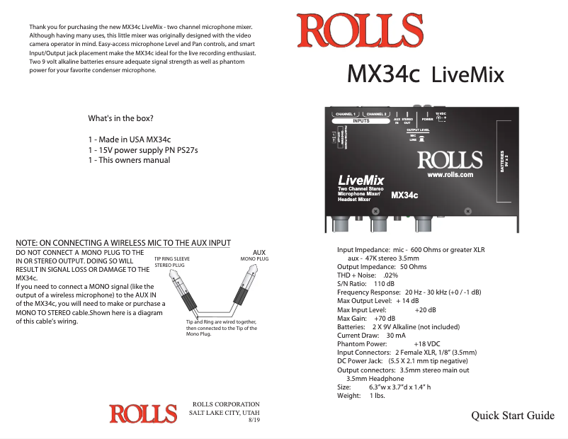 Image de la première page du manuel de l'appareil LiveMix MX34c