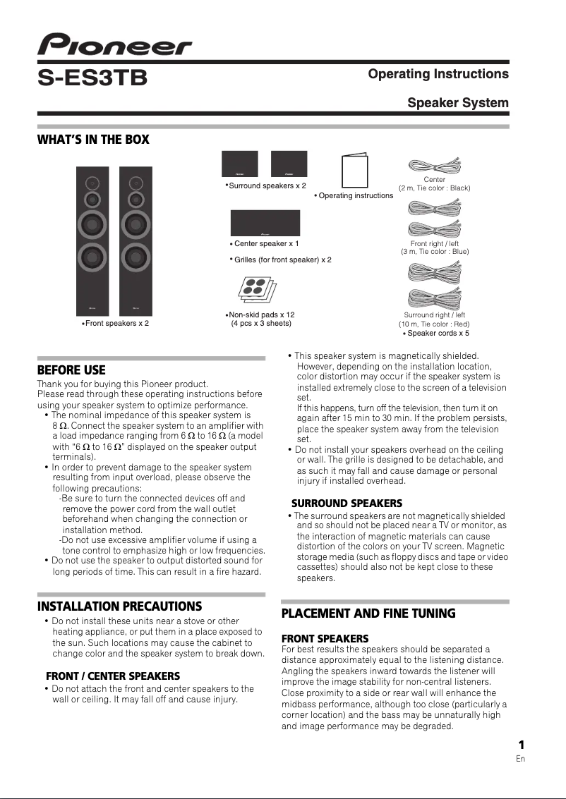Página 1 del manual Manual de usuario Pioneer S-ES3TB