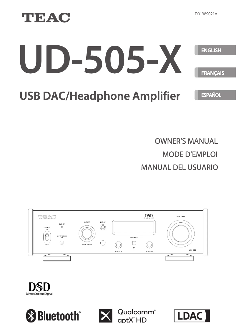 Page 1 of the manual User Manual Teac UD-505-X