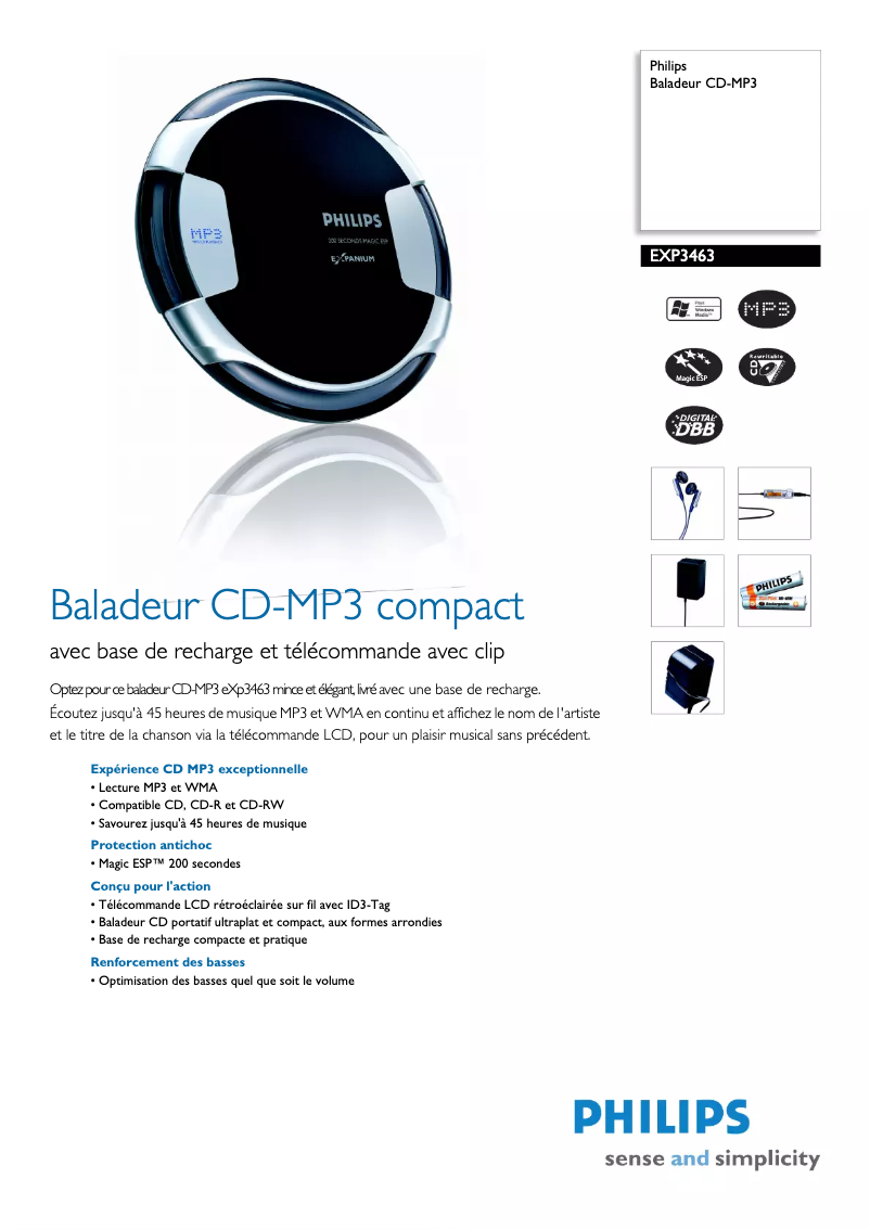 Page n°1 - Fiche technique Philips EXP3463
