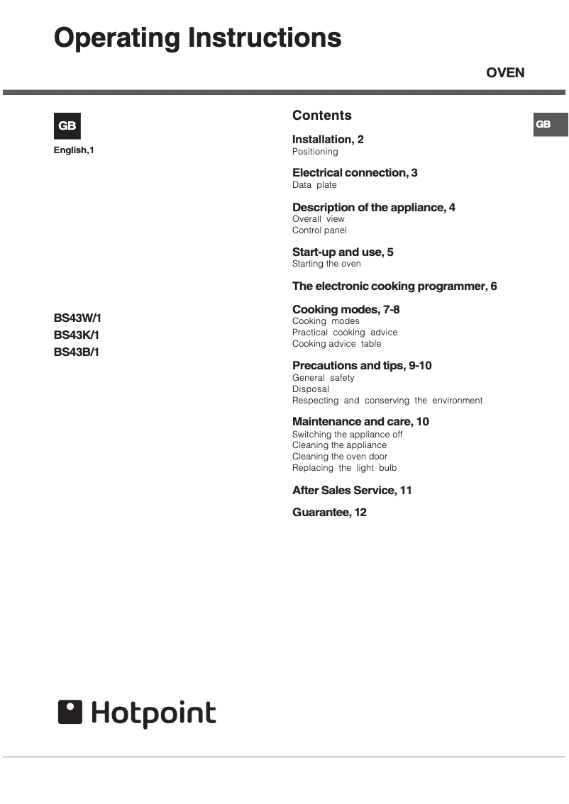 First page image of the manual for BS43B