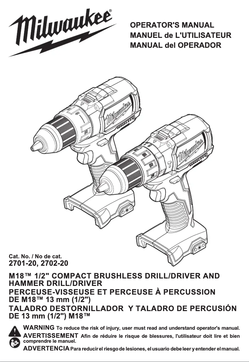 Page 1 de la notice Manuel utilisateur Milwaukee M18 2702-22CT