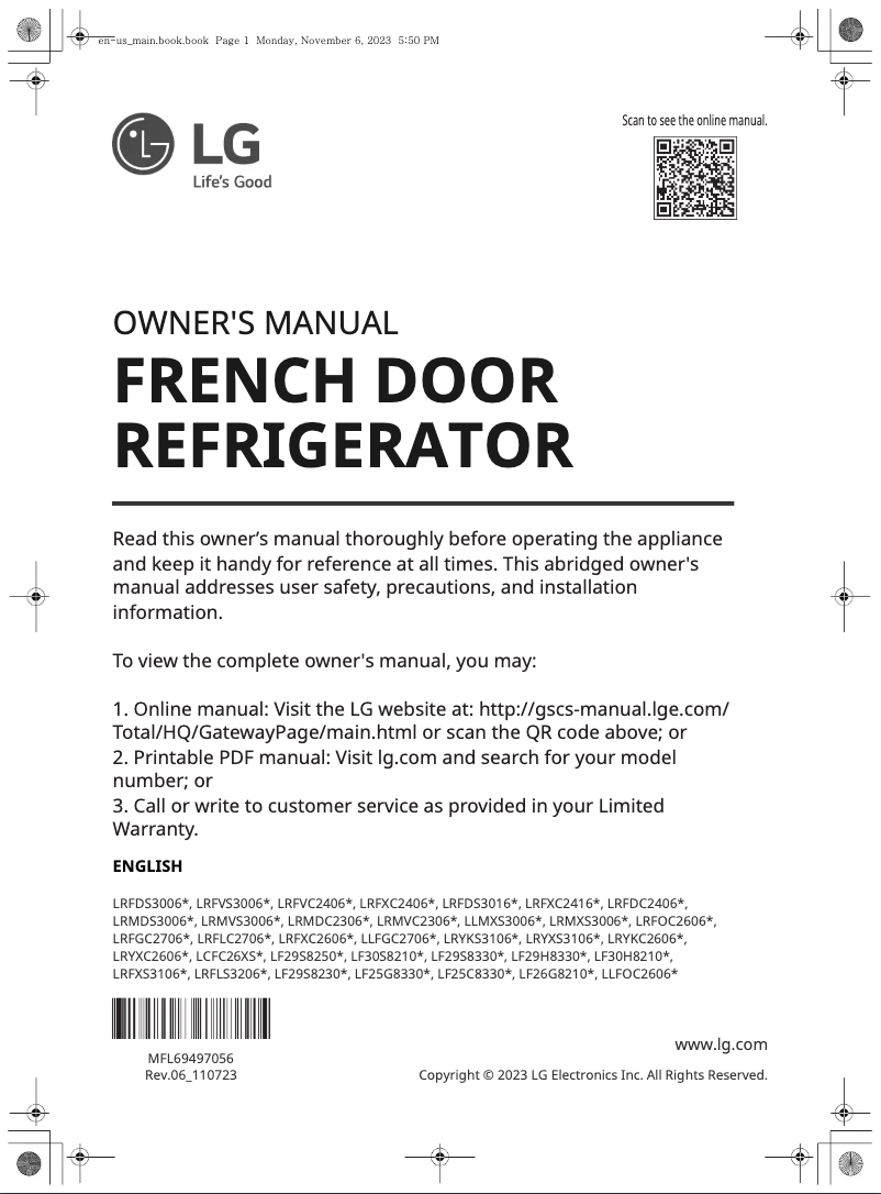 Image de la première page du manuel de l'appareil LF25G8330S