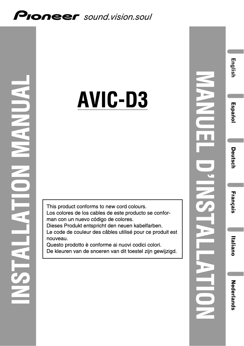 Page 1 de la notice Guide d'installation Pioneer AVIC-D3