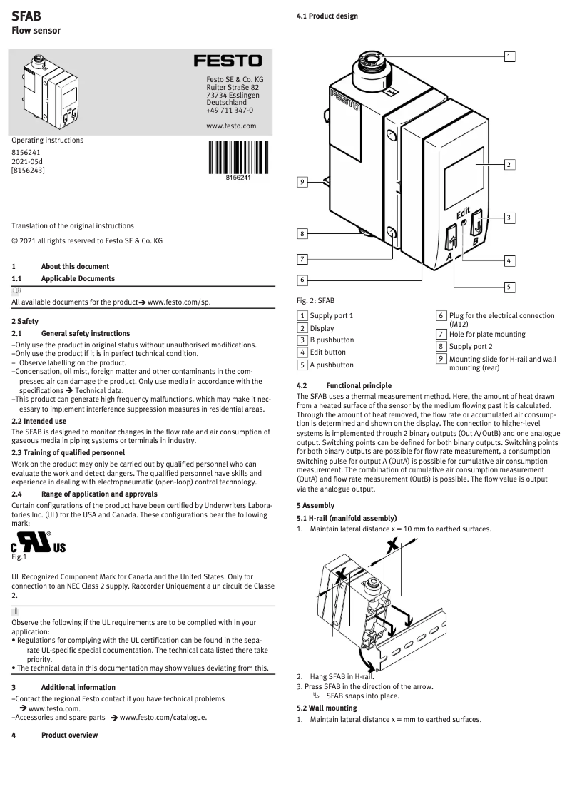 Page 1 de la notice Manuel utilisateur Festo SFAB-200U-HQ8-2SA-M12