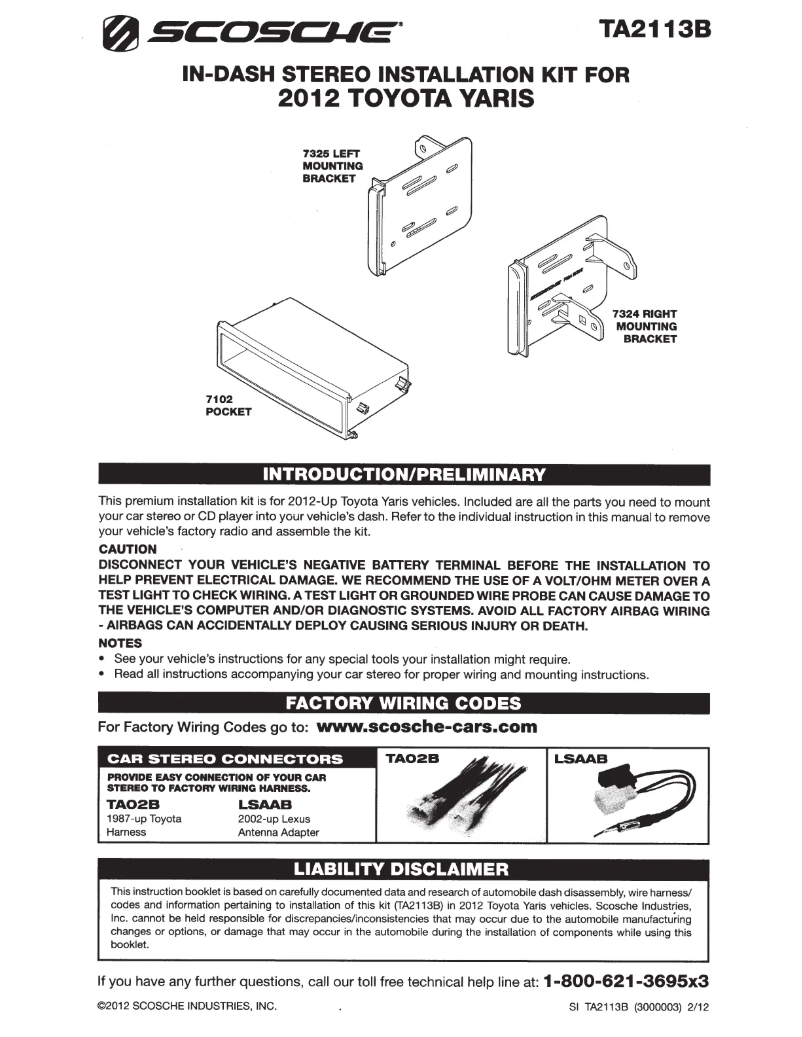 Página 1 del manual Manual de usuario Scosche TA2113B