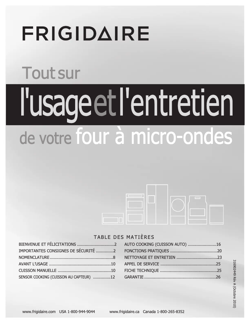 Page 1 de la notice Manuel utilisateur Frigidaire FGMV173KW