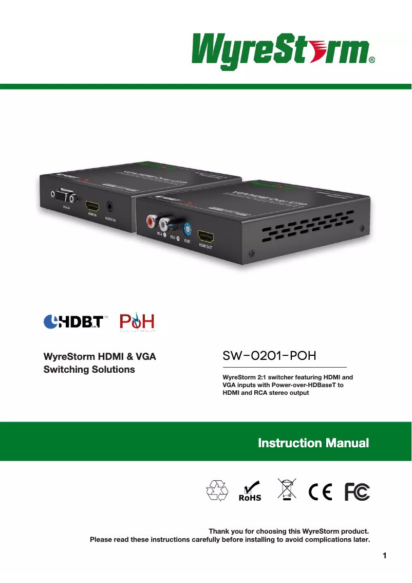 Página 1 del manual Manual de usuario WyreStorm SW-0201-POH