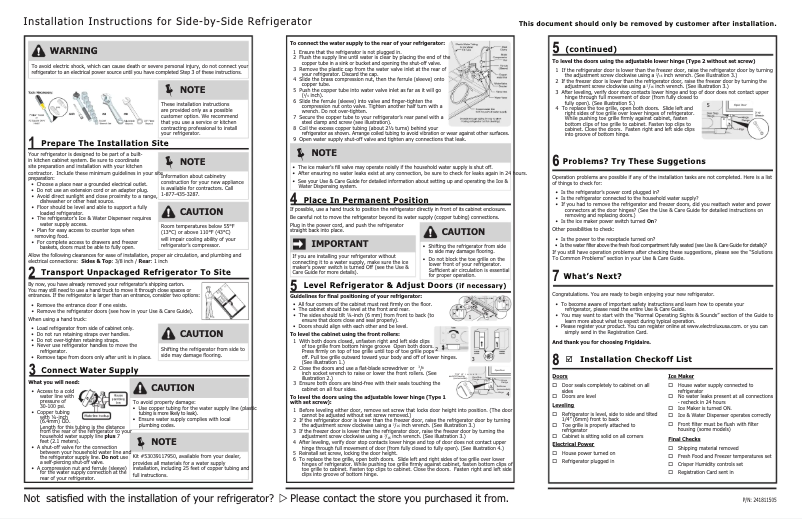 Page n°1 - Guide d'installation Frigidaire FFSS2314QE