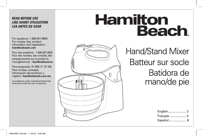 Page 1 de la notice Manuel d'utilisation et d'entretien Hamilton Beach Power Deluxe 64699