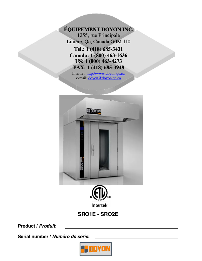 Page 1 de la notice Manuel utilisateur Doyon SRO1E