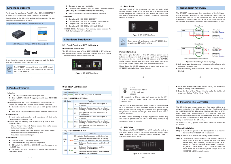 Page 1 de la notice Manuel utilisateur Planet GT-1205A