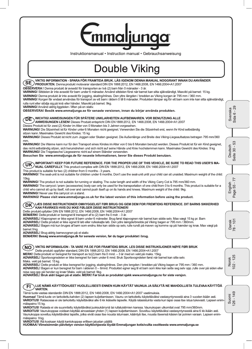 Page 1 de la notice Manuel utilisateur Emmaljunga Double Viking