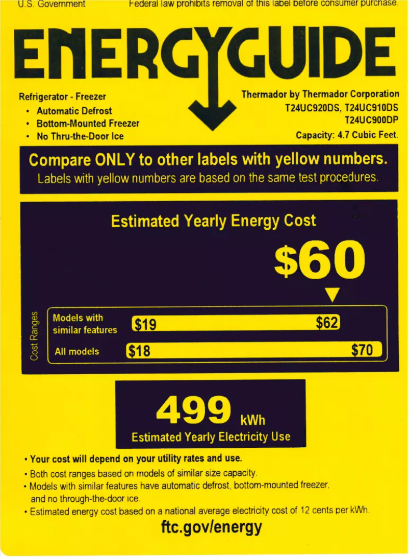 Page 1 de la notice Label énergétique Thermador T24UC910DS