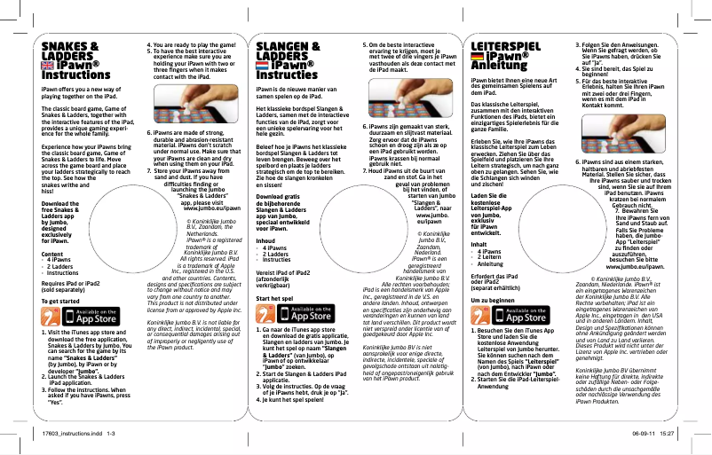 Page 1 de la notice Manuel utilisateur Jumbo iPawn Slangen & Ladders