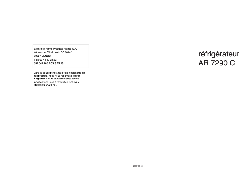Image de la première page du manuel de l'appareil AR7290C