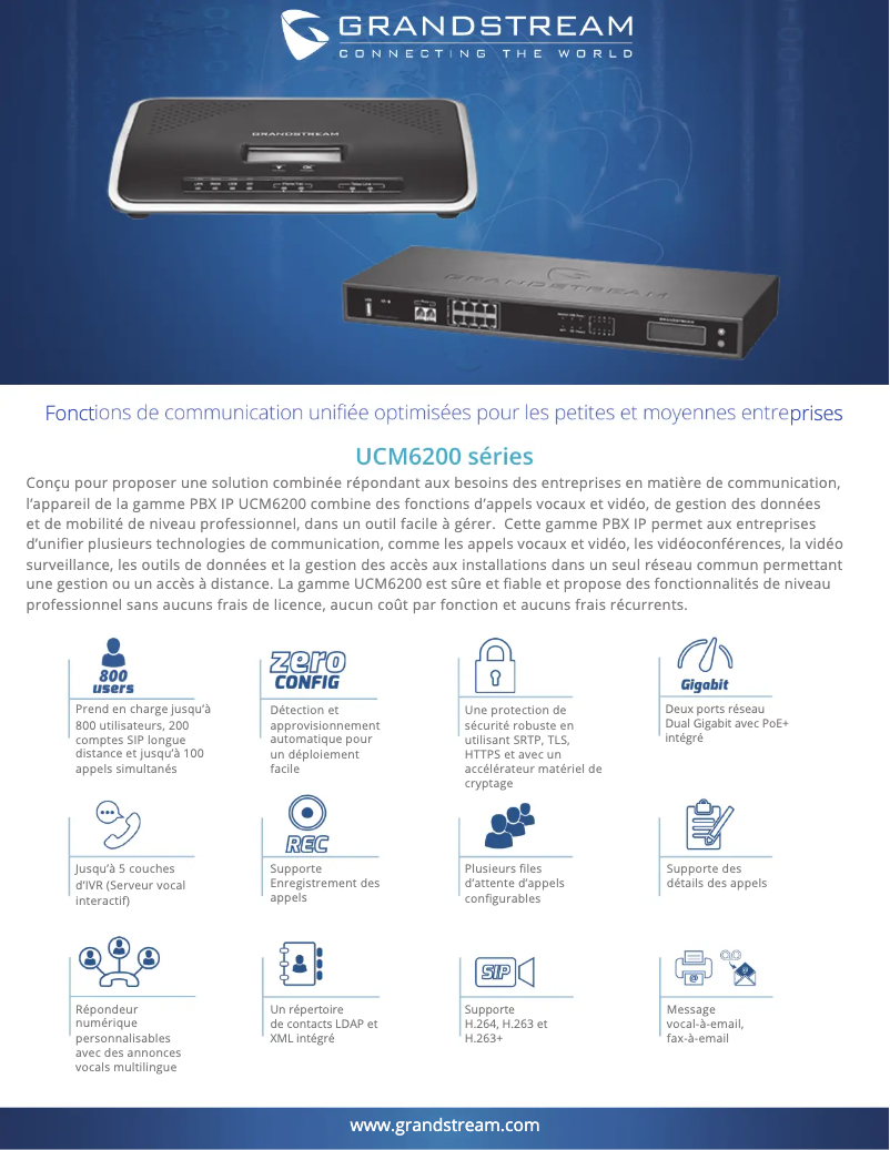 Page 1 de la notice Fiche technique Grandstream UCM6200