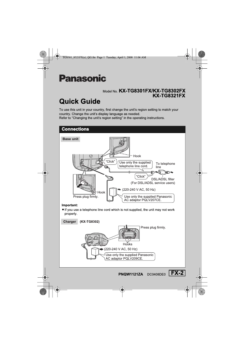 Imagen de la primera página del manual del dispositivo KX-TG8302FX