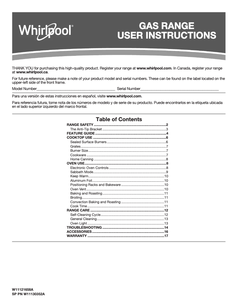 Imagen de la primera página del manual del dispositivo WFG550S0HB