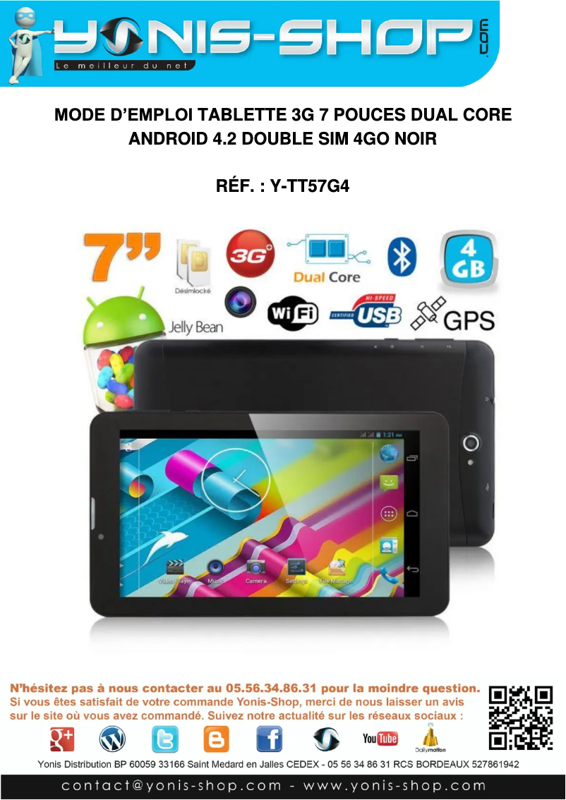 Page 1 de la notice Manuel utilisateur Yonis Y-TT57G4