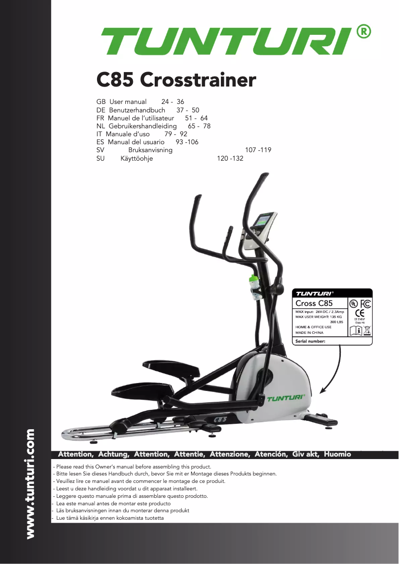 Page 1 de la notice Manuel utilisateur Tunturi Endurance C85-F