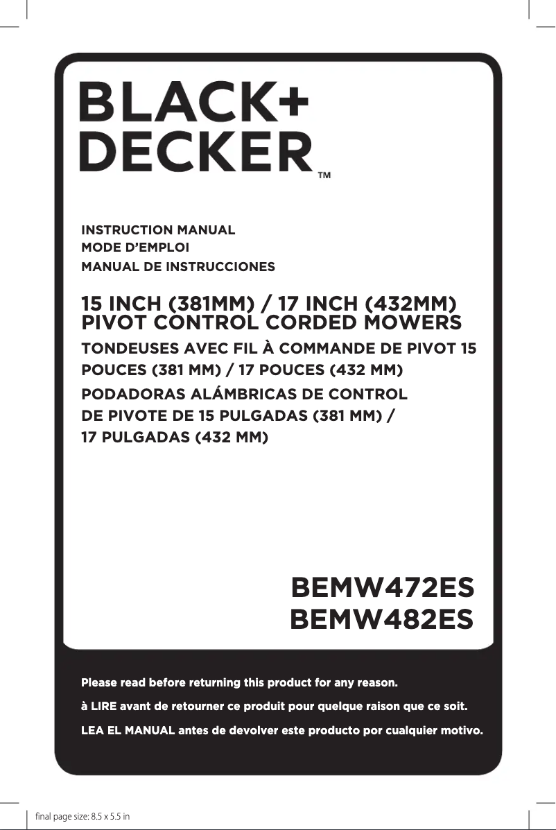 Page 1 de la notice Manuel utilisateur Black & Decker BEMW482ES