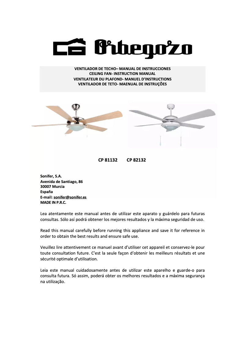 Page 1 de la notice Manuel utilisateur Orbegozo CP 81132