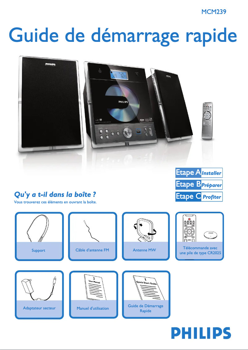Page n°1 - Guide de démarrage rapide Philips MCM239