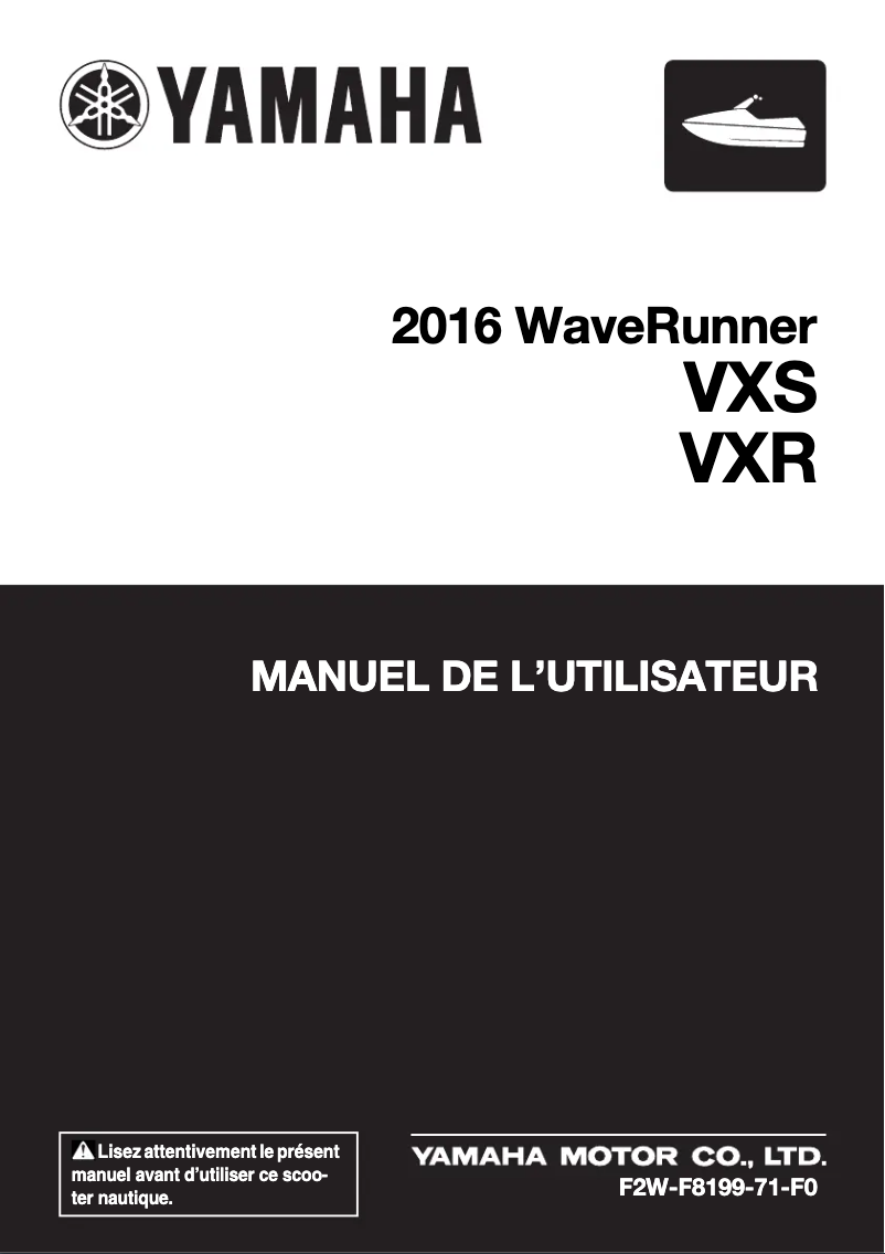 Page 1 de la notice Manuel utilisateur Yamaha WaveRunner VXS (2016)
