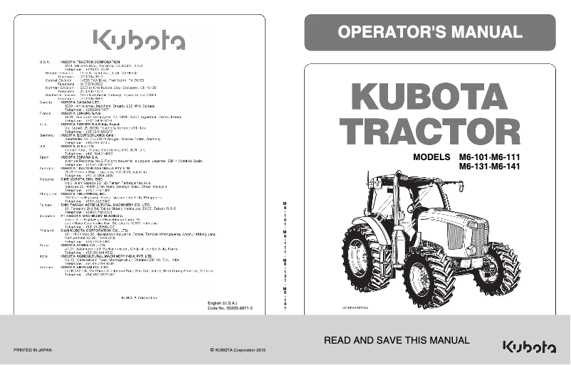 Page 1 de la notice Manuel utilisateur Kubota M6-111DTCC-F