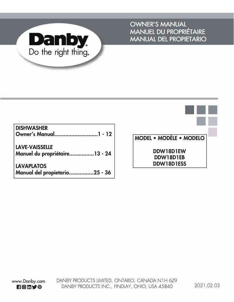 Page n°1 - Manuel utilisateur Danby DDW18D1EB