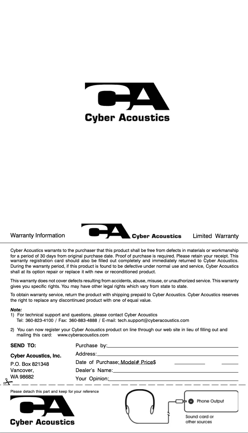 Page 1 de la notice Manuel utilisateur Cyber Acoustics ACM-90B