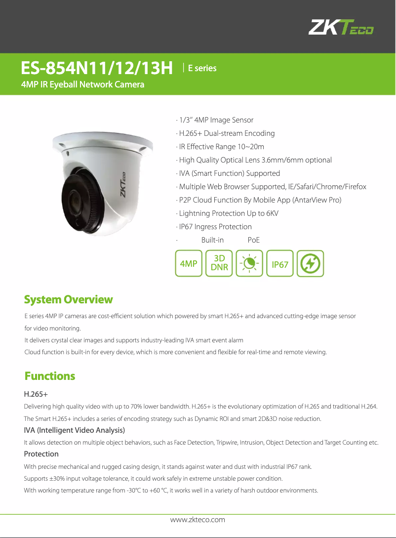 Page 1 de la notice Mode d'emploi ZKTeco ES-854N11