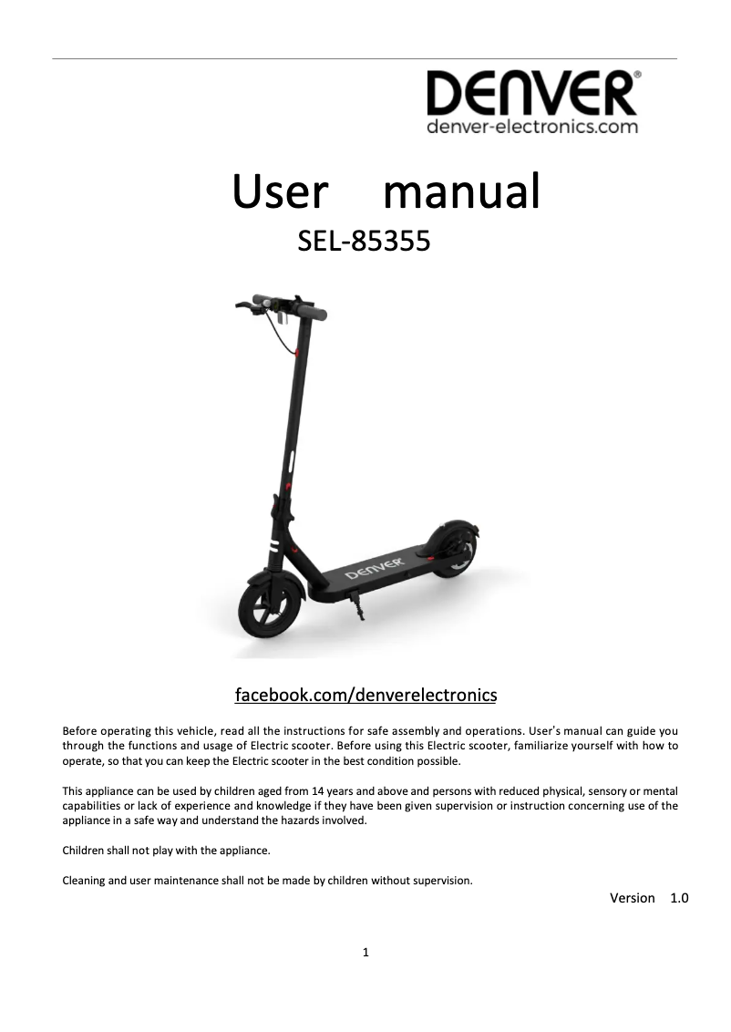 Page n°1 - Manuel utilisateur Denver SEL-85355