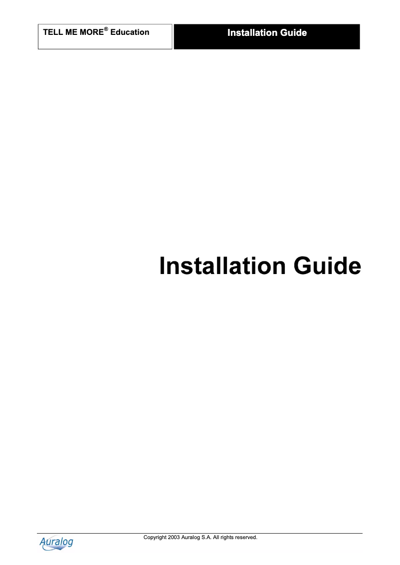 Page n°1 - Guide d'installation Auralog Tell me More Education 7.0
