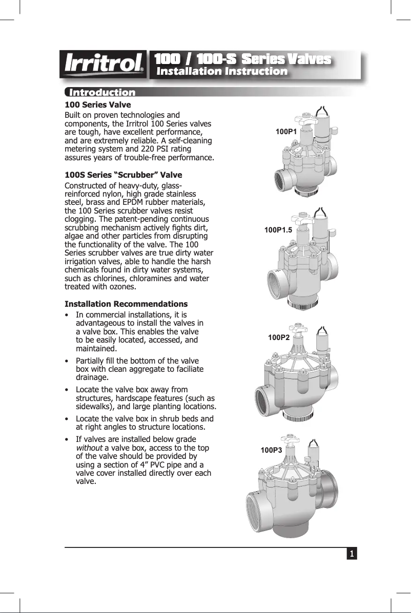 Page n°1 - Manuel utilisateur Irritrol 100P2-S