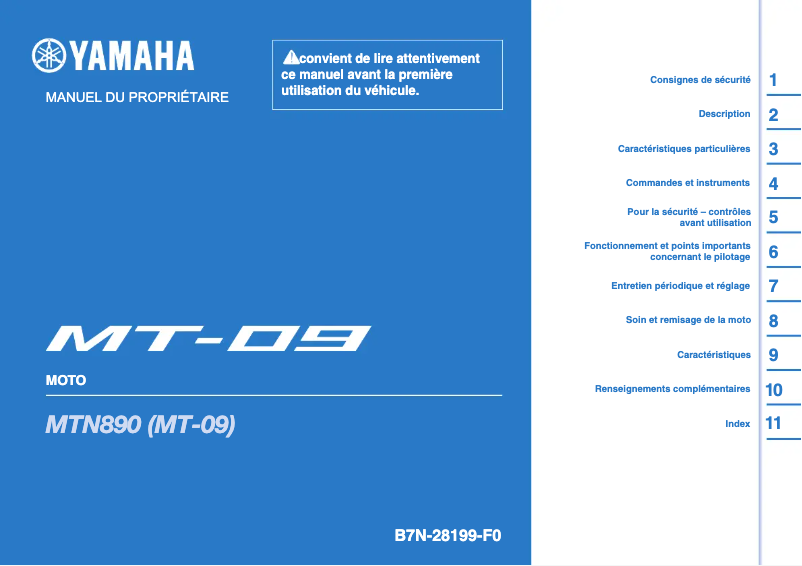 Page n°1 - Manuel utilisateur Yamaha MT-09 (2021)