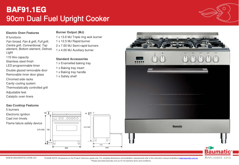 Page 1 de la notice Fiche technique Baumatic BAF91.1EG